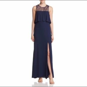 BCBG MAXAZRIA - full length dress. Navy with nude lace. Size 2.